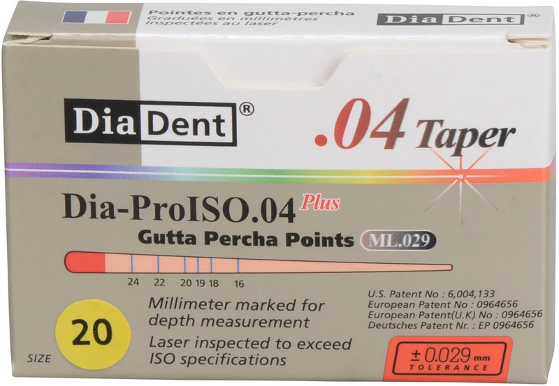 DiaDent® Dia-Pro Guttaperchaspitzen  Packung  60 Stück Taper.04, ISO 020