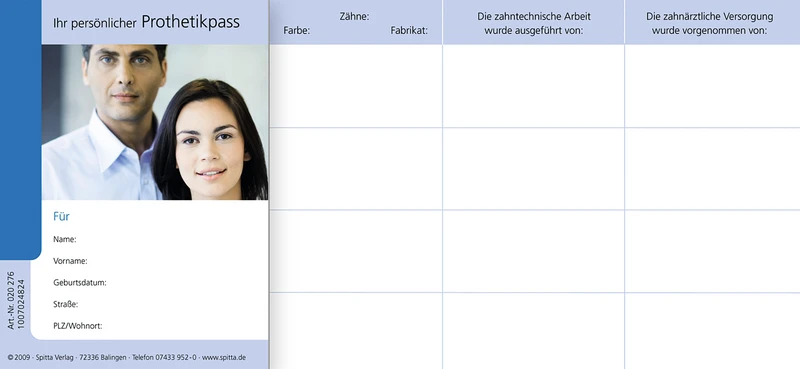 Prothetikpass  Packung  25 Stück