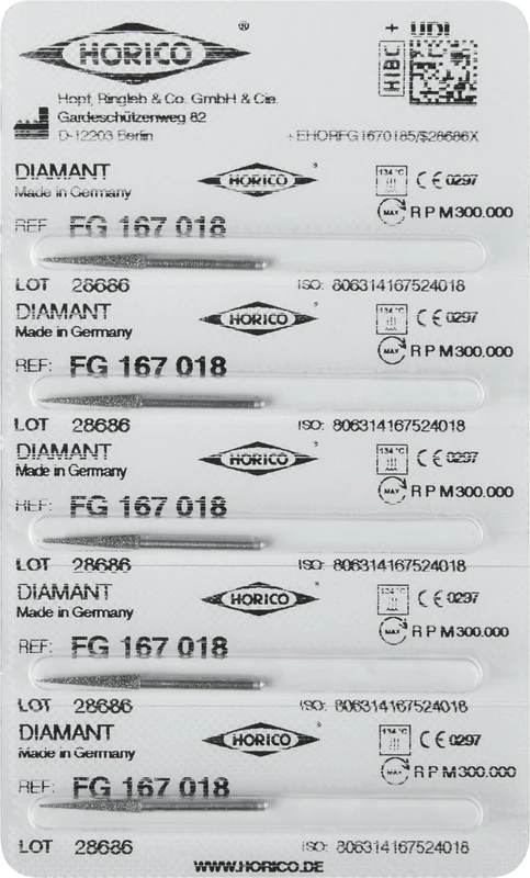Diamantschleifer 167  Packung  5 Stück FG, Figur 167, 11,5 mm, ISO 018