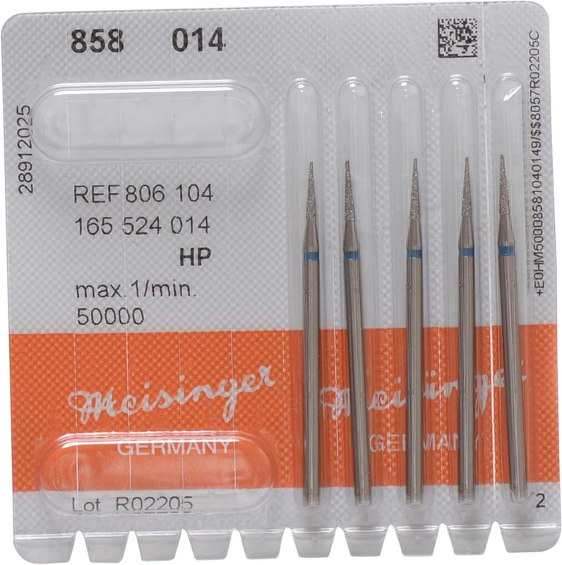 Diamanten 858  Packung  5 Stück blau mittel, HP, Figur 165 Nadel konisch spitz, 8 mm, ISO 014