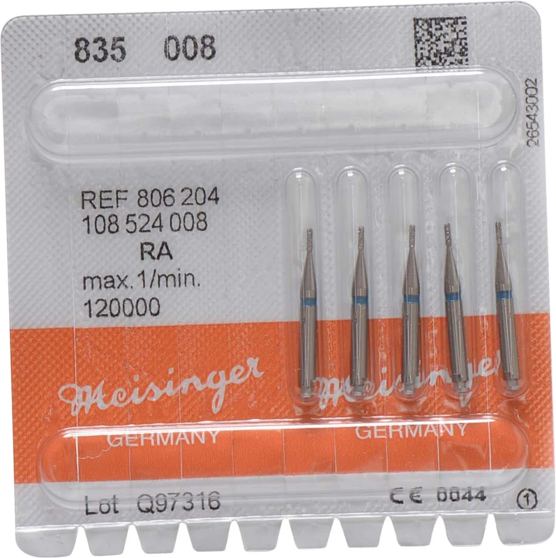 Diamanten 835  Packung  5 Stück blau mittel, RA, Figur 108 Zylinder, 3 mm, ISO 008