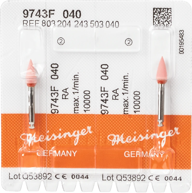 Diamantpolierer 9743  Packung  2 Stück rosa fein, RA, Figur 243, 10 mm, ISO 040