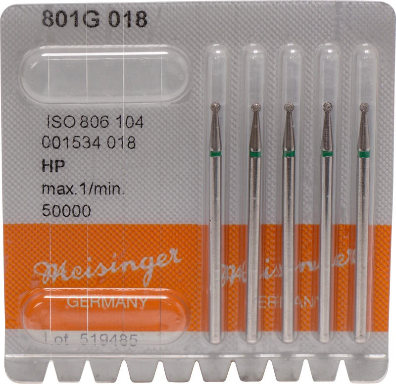 Diamanten 801  Packung  5 Stück grün grob, HP, Figur 001 Rund, ISO 018