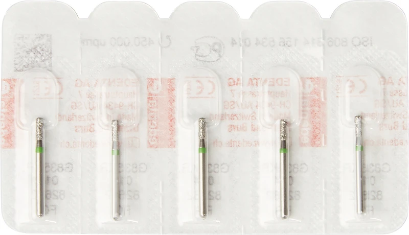 Diamanten 835KR  Packung  5 Stück grün grob, FG, Figur 156 Zylinder Kante rund, 4 mm, ISO 014