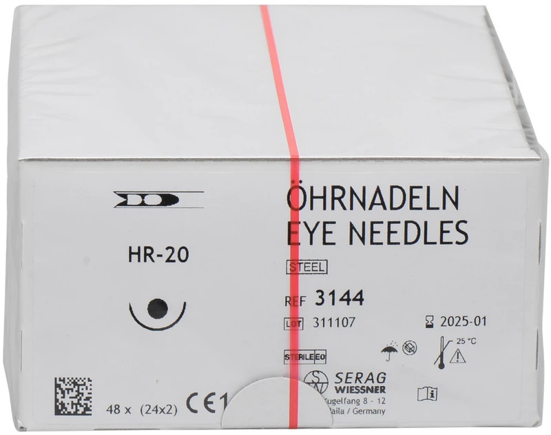 Federöhrnadeln   Packung  24 Stück x 2 Nadeln HR-20, 1\2 Kreis, Rundkörpernadel, 20 mm