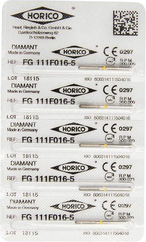 Diamantschleifer 111  Packung  5 Stück gelb x-fein, FG, Figur 111, 8 mm, ISO 016