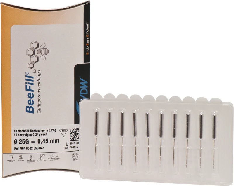 BeeFill Guttapercha Kartuschen  Packung  10 x 0,24 g Kartuschen, Ø 0,45 mm