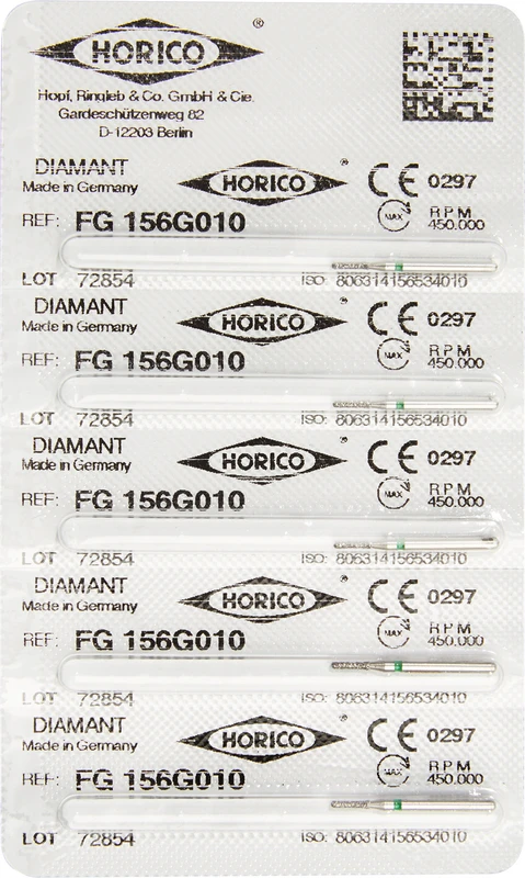 Diamantschleifer 156  Packung  5 Stück grün grob, FG, Figur 156, 4 mm, ISO 010