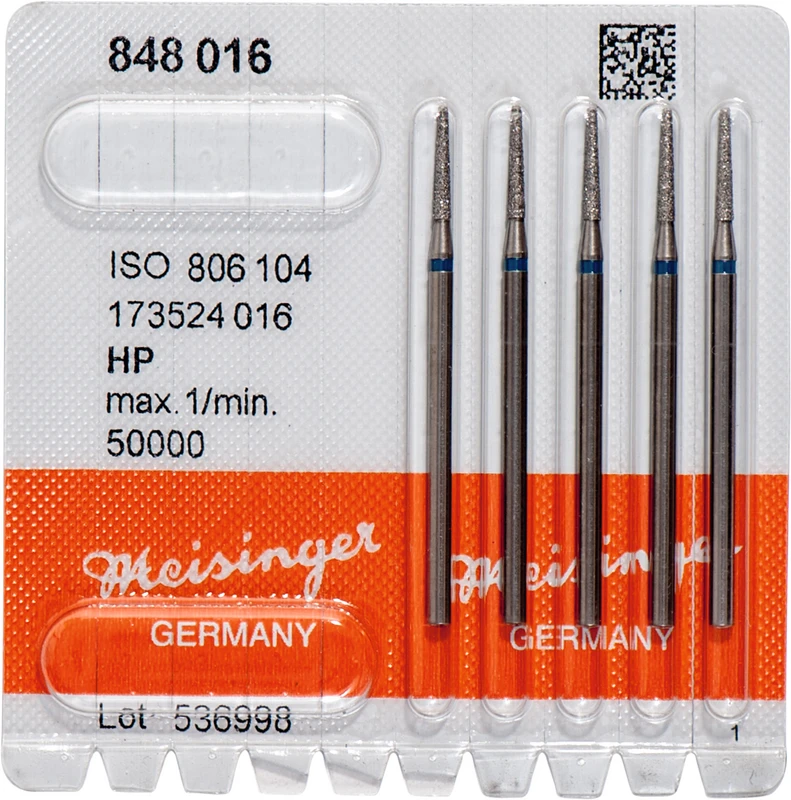 Diamanten 848  Packung  5 Stück blau mittel, HP, Figur 173 konisch, Kante scharf, 10 mm, ISO 016