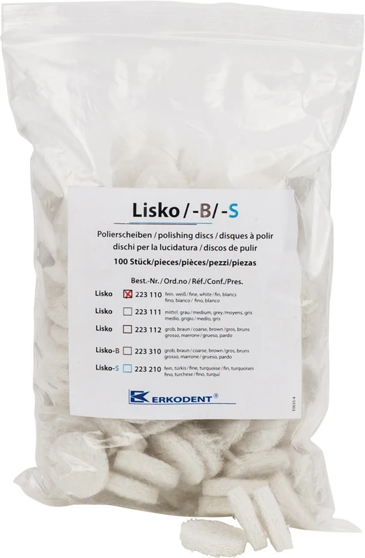 LISKO Polierer  Packung  100 Stück unmontiert, weiß fein, 4 Stützscheiben