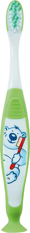 Kinderzahnbürste mit Saugfuss  Packung  12 Stück Bär, grün