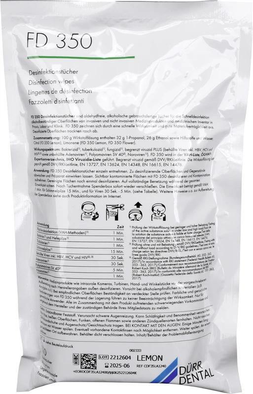 FD 350 Flächen-Desinfektion  Nachfüllpackung  12 x 110 Stück Lemon