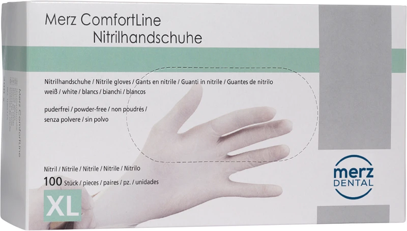 Merz Comfortline Nitrilhandschuhe   Spenderbox  100 Stück puderfrei, weiß, XL