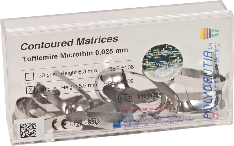 Matrizen nach Tofflemire bombiert  Packung  30 Stück Höhe 5,5 mm, Stärke 0,025 mm, Prämolar