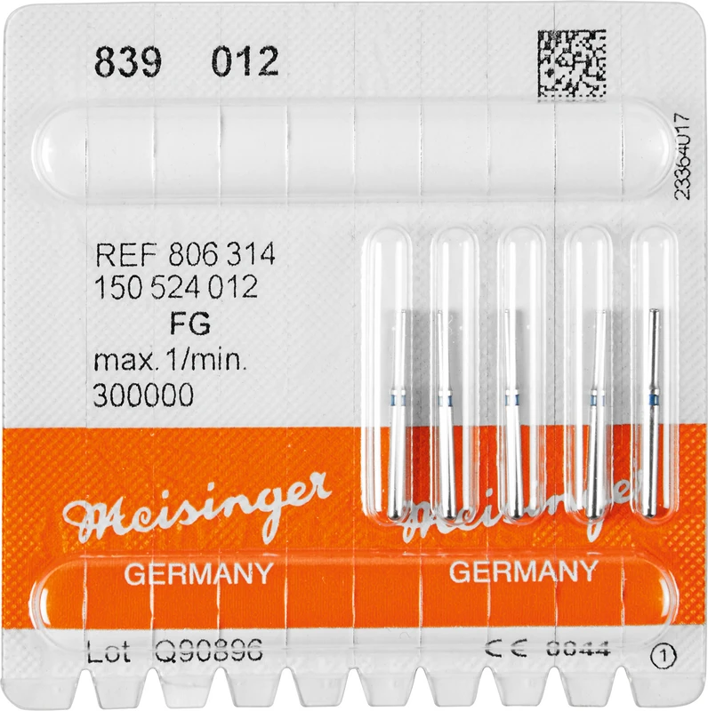 Diamanten 839  Packung  5 Stück blau mittel, FG, Figur 150 Zylinder, Stirn belegt, 0,2 mm, ISO 012