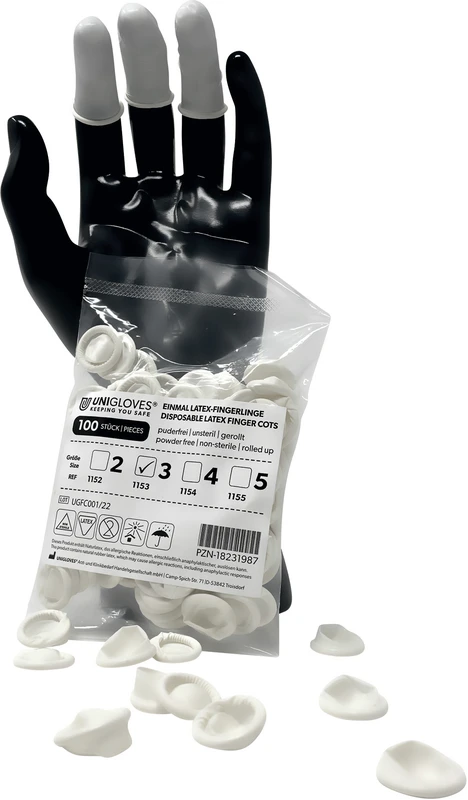 Latex Fingerlinge  Beutel  100 Stück puderfrei, naturlatex, M