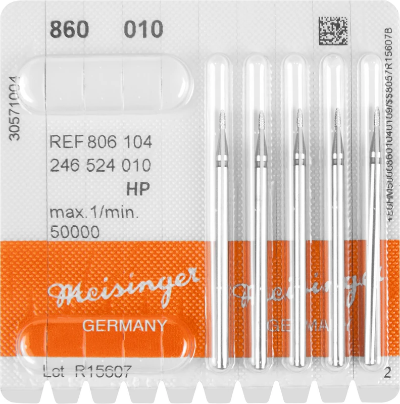 Diamanten 860  Packung  5 Stück blau mittel, HP, Figur 246 Flamme, 3,5 mm, ISO 010