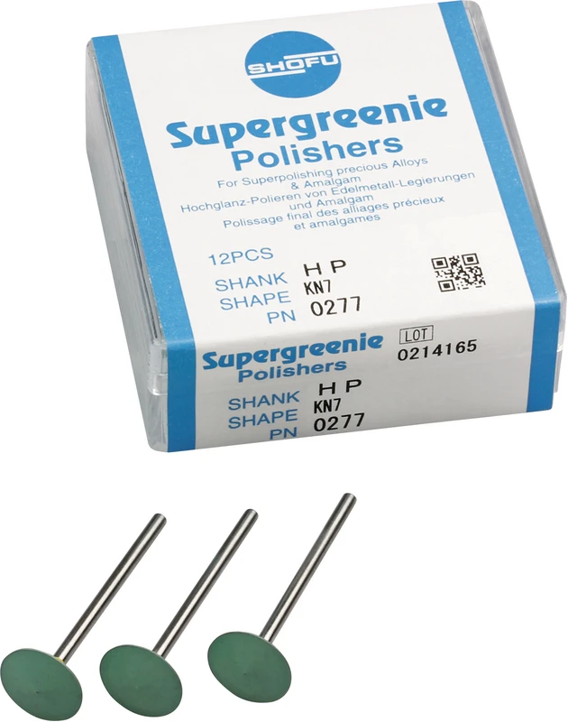 Silikonpolierer  Packung  12 Stück grün, HP gelb, Figur KN7, ISO 125