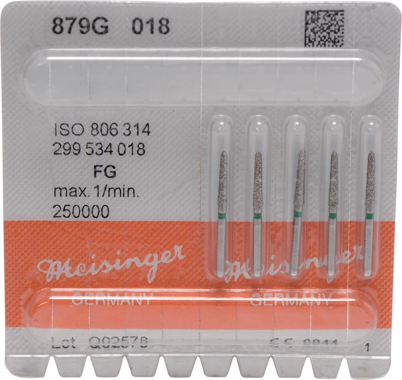 Diamanten 879  Packung  5 Stück grün grob, FG, Figur 299 Torpedo konisch, 10 mm, ISO 018