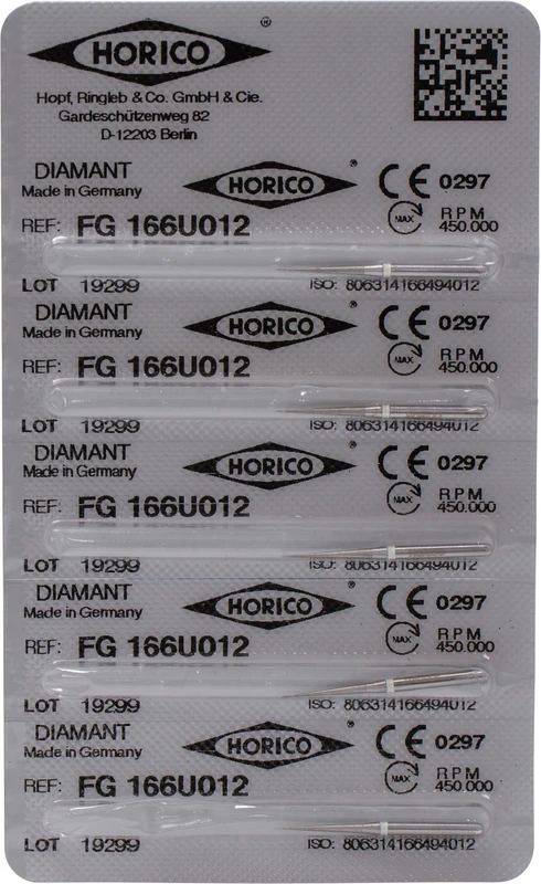 Diamantschleifer 166   Blister  5 Stück weiß ultrafein, FG, Figur 166, 10 mm, ISO 012