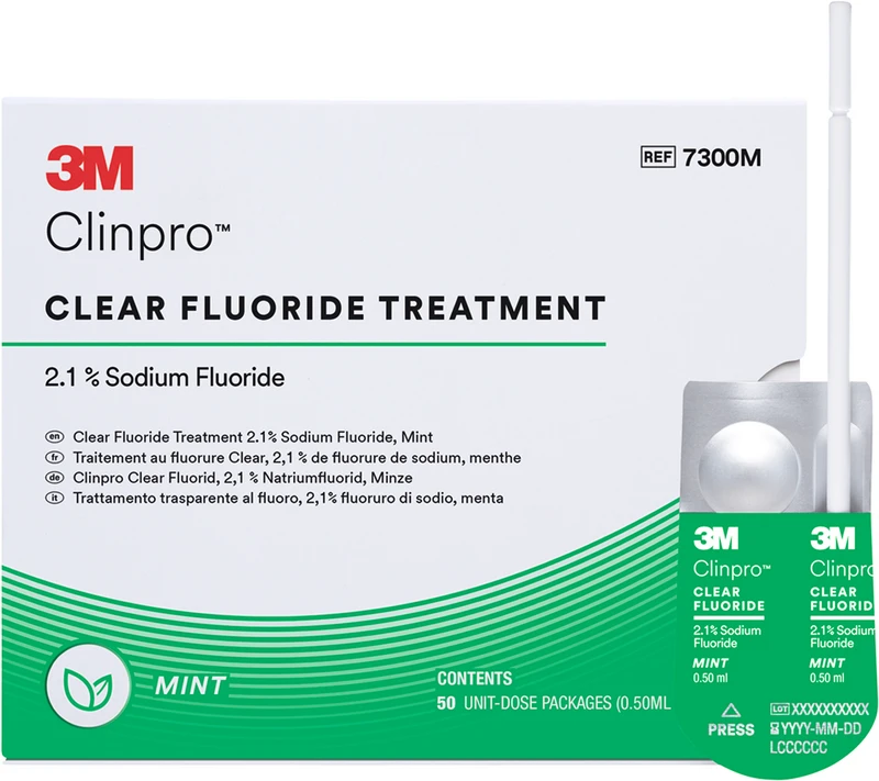 Clinpro Clear Fluorid   Packung  50 x 0,5 ml Single Dose Mint, Zubehör