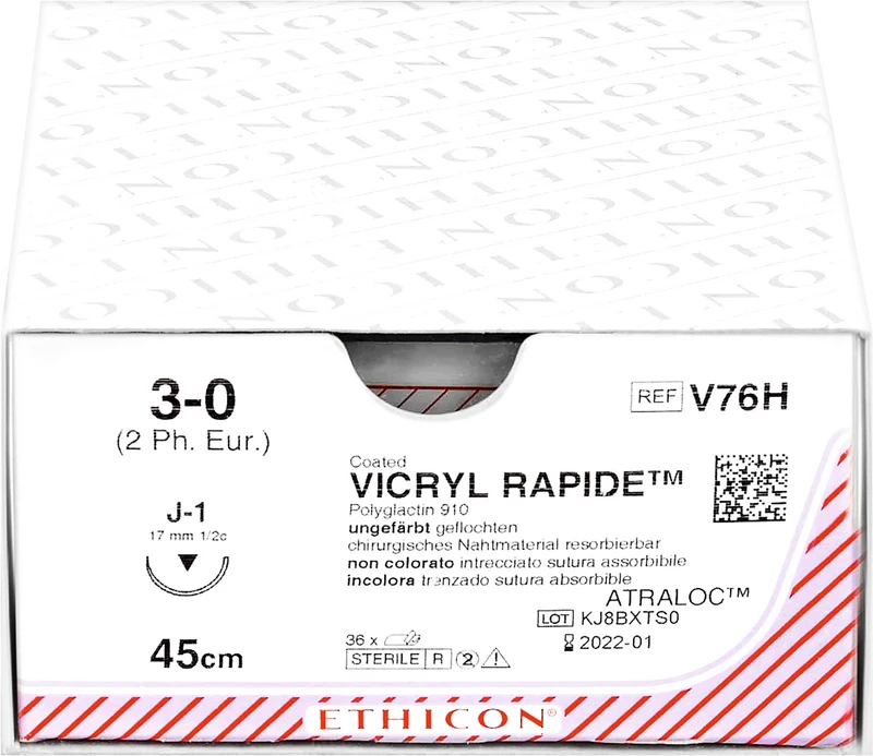 VICRYL RAPIDE  Packung  36 Stück ungefärbt, 45 cm, J1, 1\2 Kreis, schneidend, 17 mm, USP 3\0