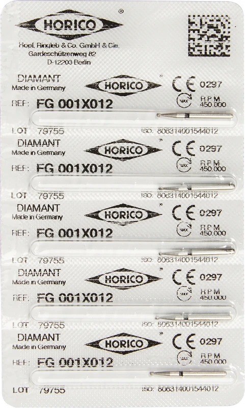 Diamantschleifer 001  Packung  5 Stück schwarz x-grob, FG, Figur 001, schwarz ISO 012