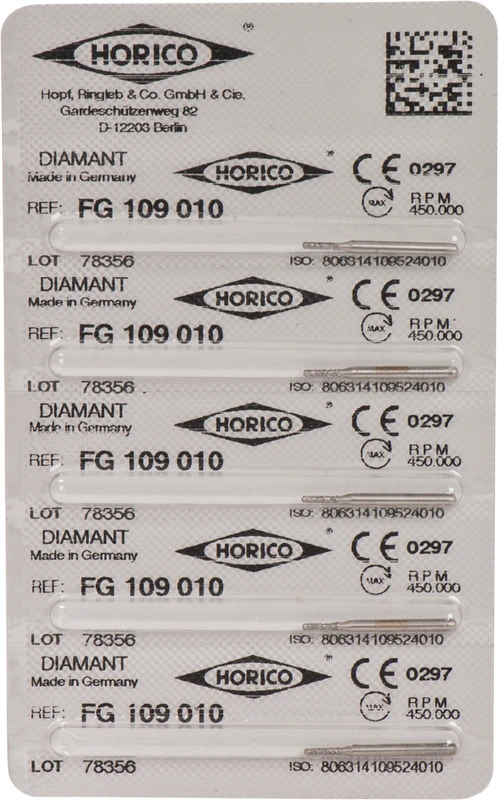 Diamantschleifer 109  Packung  5 Stück FG, Figur 109, 4 mm, ISO 010