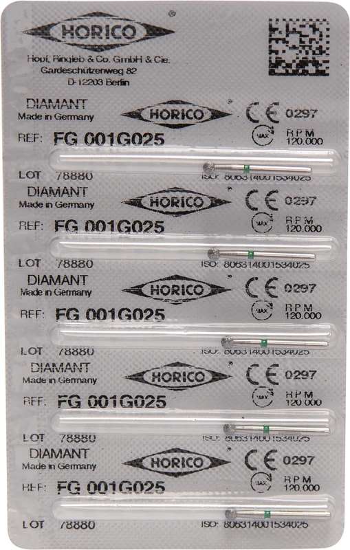 Diamantschleifer 001  Packung  5 Stück grün grob, FG, Figur 001, ISO 025