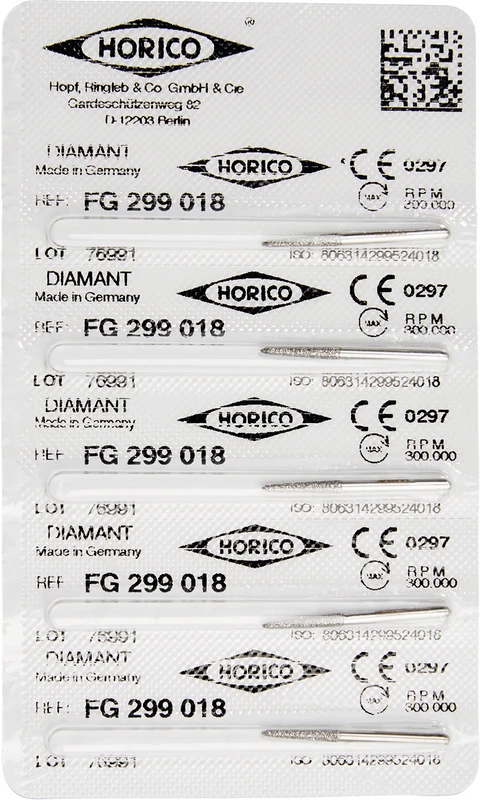 Diamantschleifer 299  Packung  5 Stück FG, Figur 299, 10 mm, ISO 018