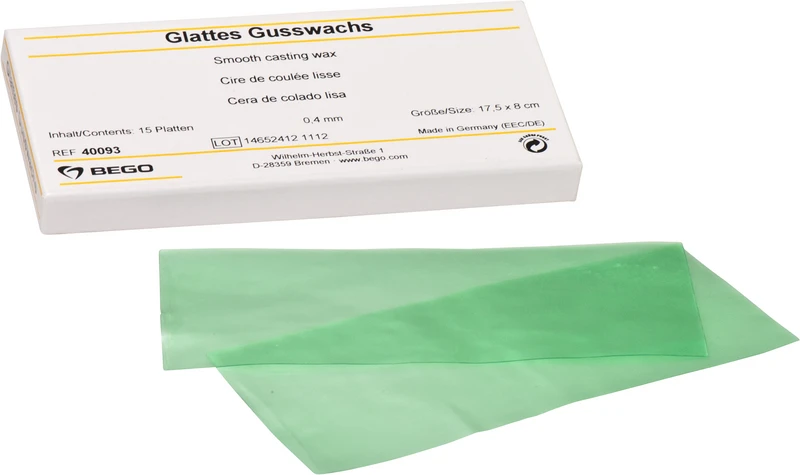Glattes Gusswachs  Packung  15 Stück grün, Stärke 0,4 mm