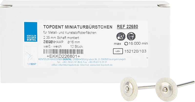 TOPDENT Ziegenhaarbürste  Packung  12 Stück weiß weich, Ø 16 mm