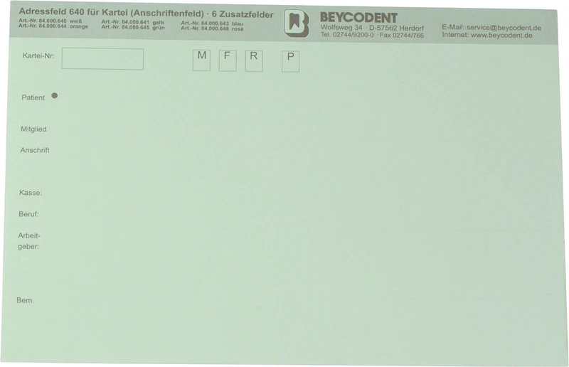 Adressfeld 640  Packung  100 Stück grün