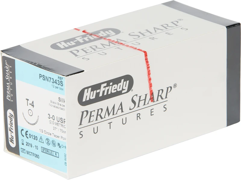 Perma Sharp Seide  Packung  12 Stück schwarz, 70 cm, T-4, 1\2 Kreis, Rundkörper, 22,2 mm, USP 3\0