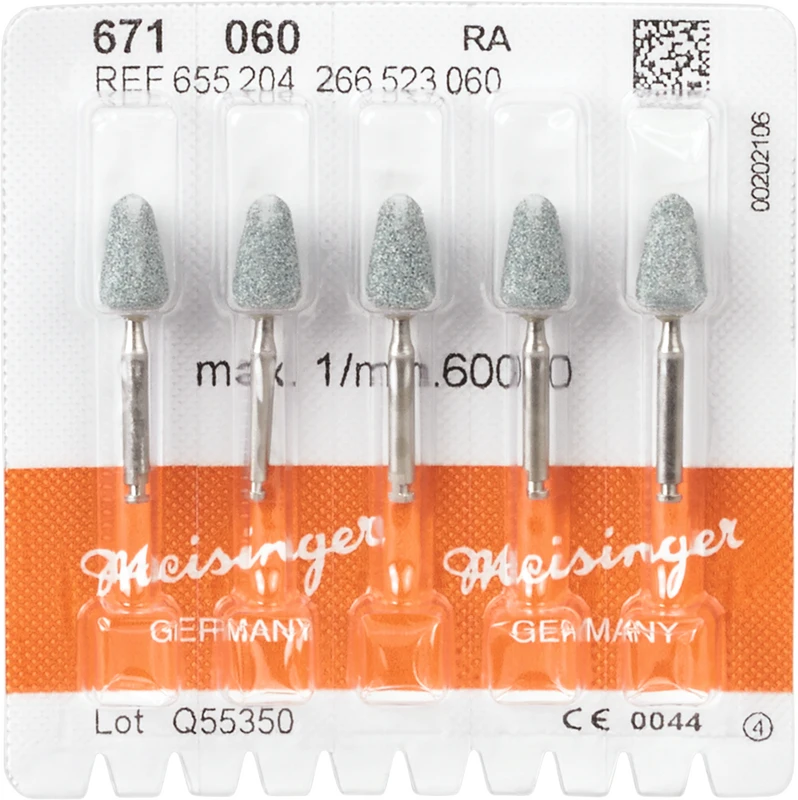 Keramische Schleifer 671  Packung  5 Stück grün mittel, RA, Figur 266, 10 mm, ISO 060