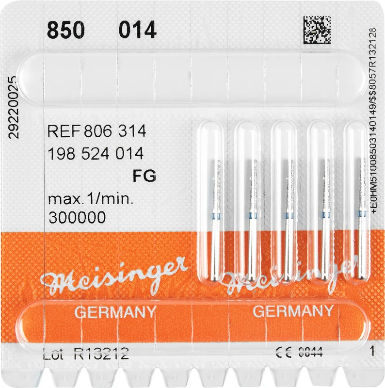 Diamanten 850  Packung  5 Stück blau mittel, FG, Figur 198 Konus rund, 8 mm ISO 014