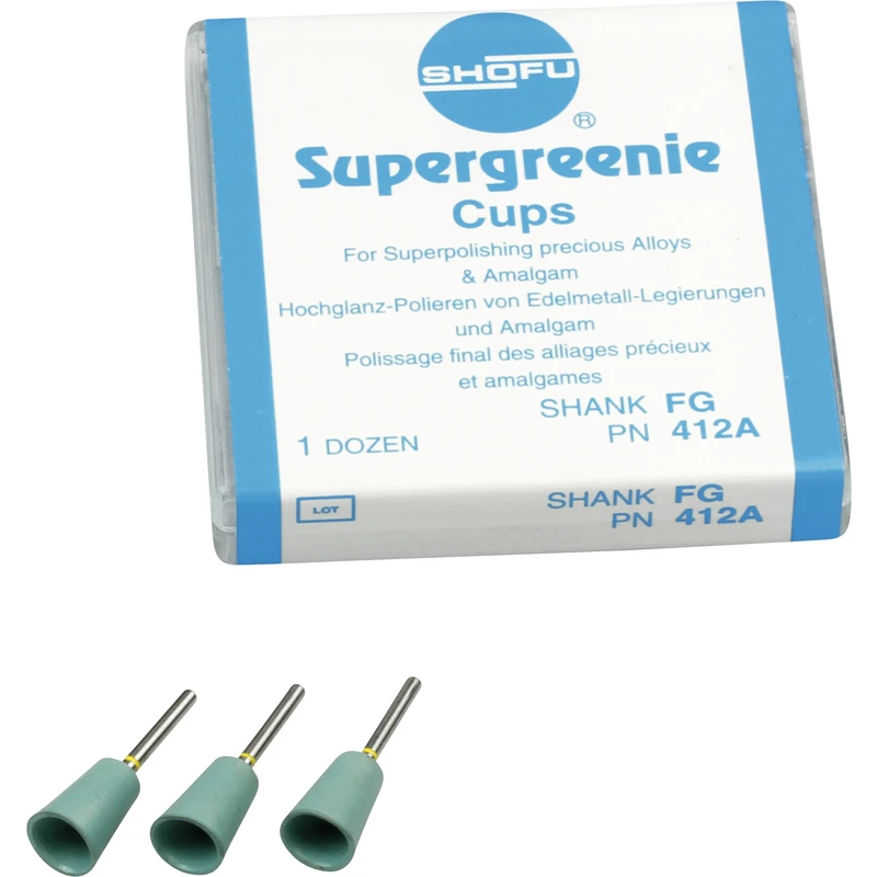 Silikonpolierer  Packung  12 Stück grün, FG gelb, Figur Kelch, ISO 065