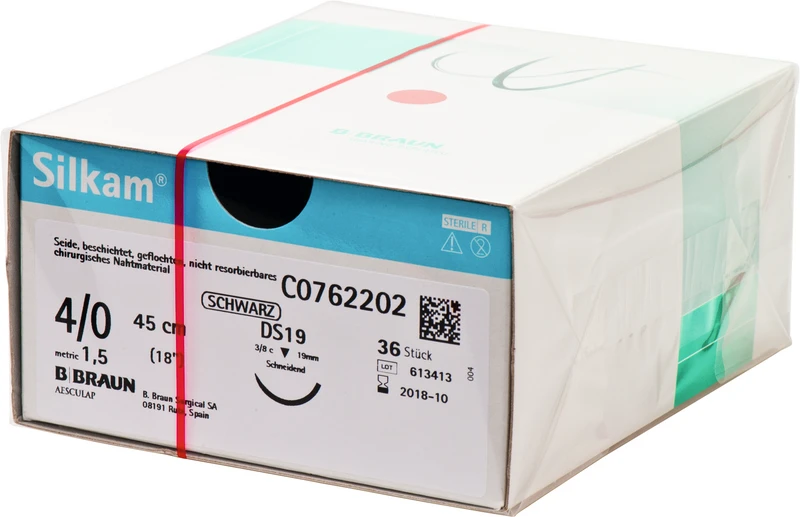 Silkam®  Packung  36 Stück schwarz, 45 cm, DS19, 3\8 Kreis, schneidend, 19 mm, USP 4\0