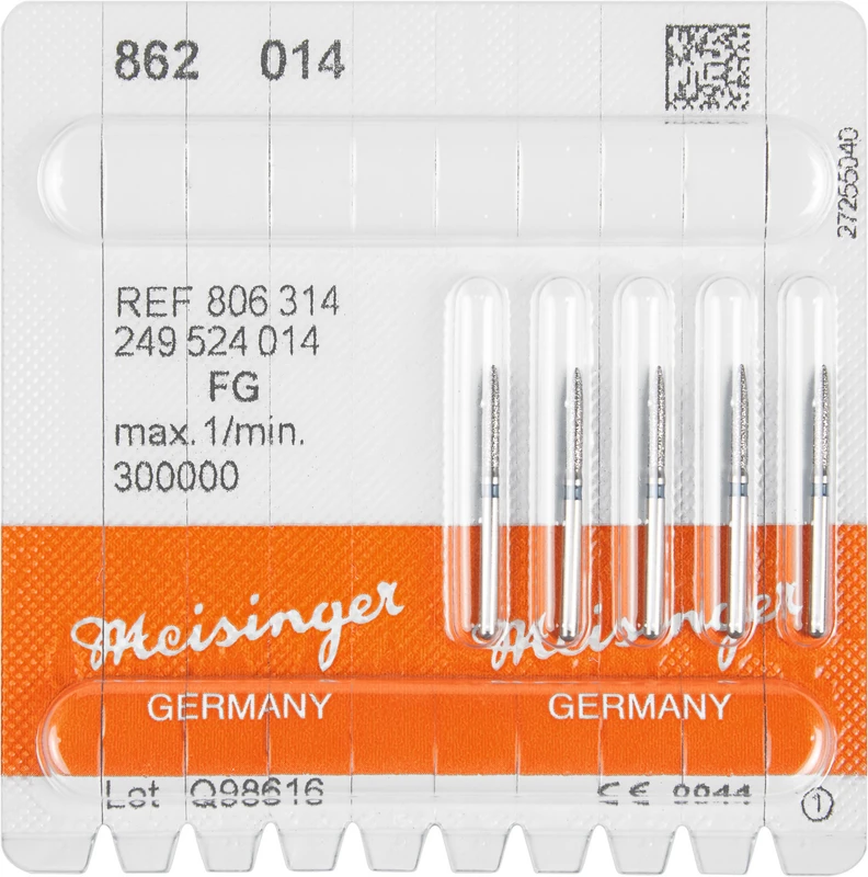 Diamanten 862  Packung  5 Stück blau mittel, FG, Figur 249 Flamme, 8 mm, ISO 014