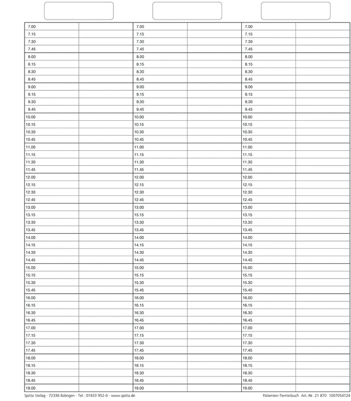 Terminbucheinlagen 6-spaltig   Packung  50 Stück reißfest, mit Uhrzeit durchgehend verstärkt