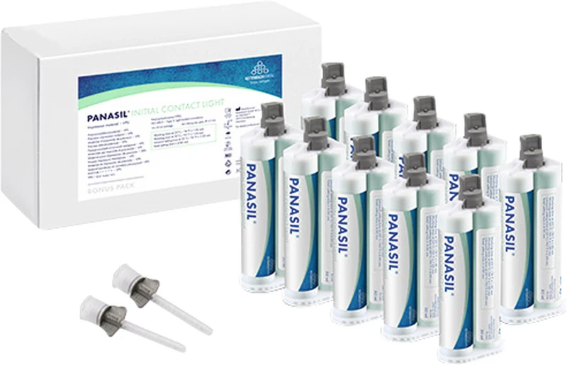 Panasil® initial contact Light  Packung  10 x 50 ml Doppelkartusche, 40 Mischkanülen grau
