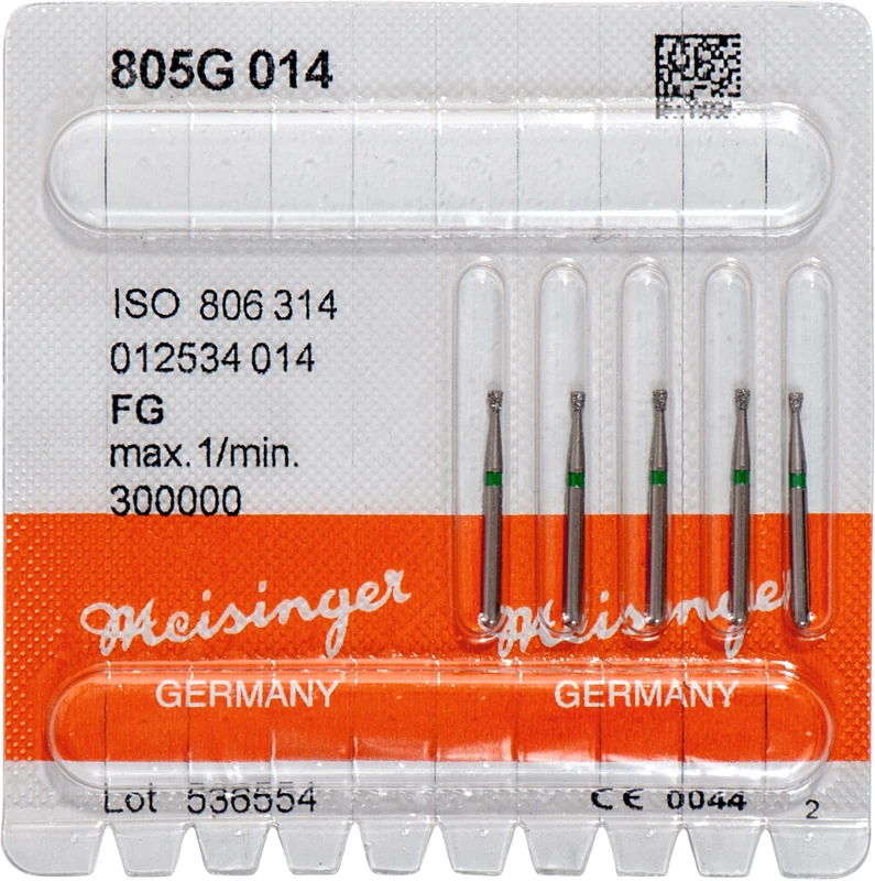 Diamanten 805  Packung  5 St. grün grob, FG, Fig. 012 umgek. Kegel, Kante scharf, 1,5 mm, ISO 014