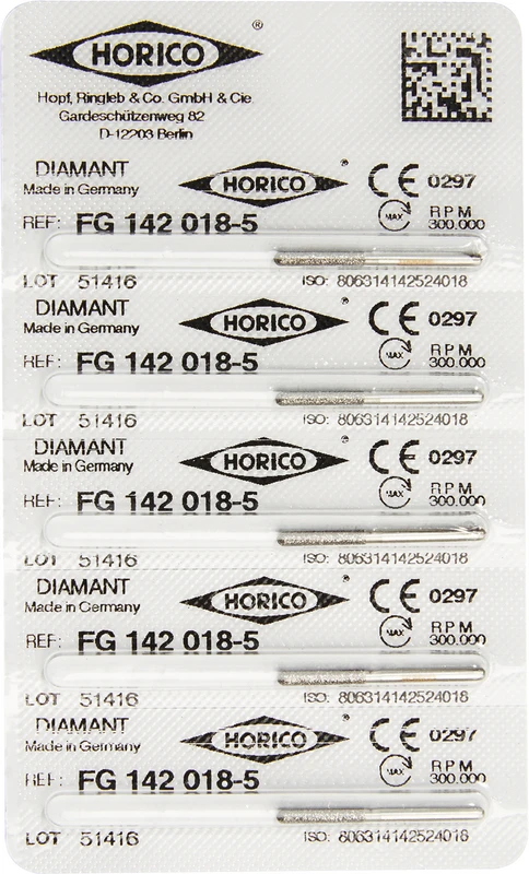Diamantschleifer 142  Packung  5 Stück FG, Figur 142, 10 mm, ISO 018