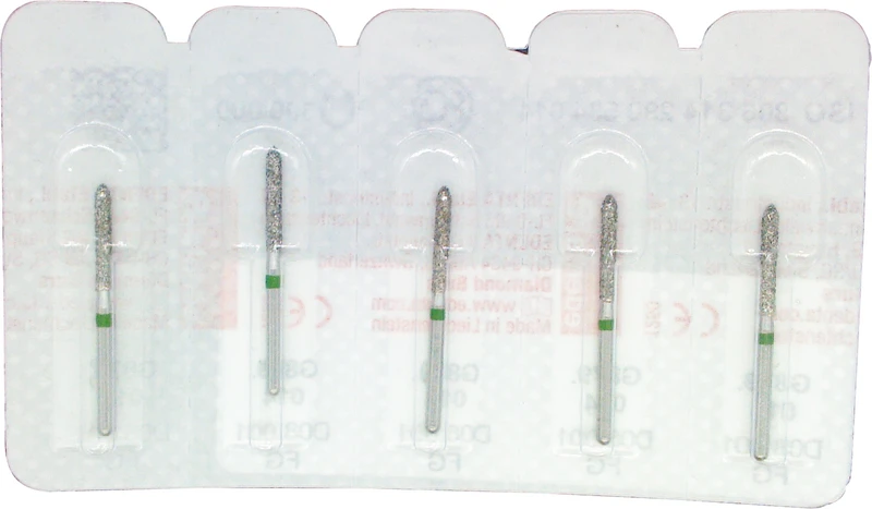 Omni Diamanten 879  Packung  5 Stück grün grob, FG, Figur 290 Torpedo zylindrisch, 10 mm, ISO 014