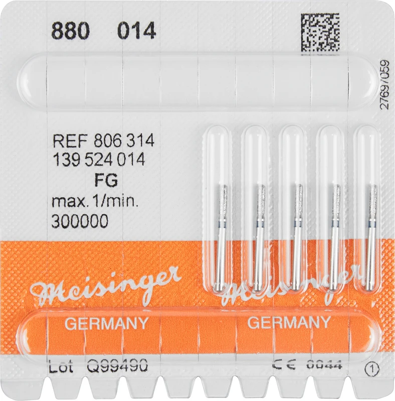 Diamanten 880  Packung  5 Stück blau mittel, FG, Figur 139 Zylinder rund, 5 mm, ISO 014