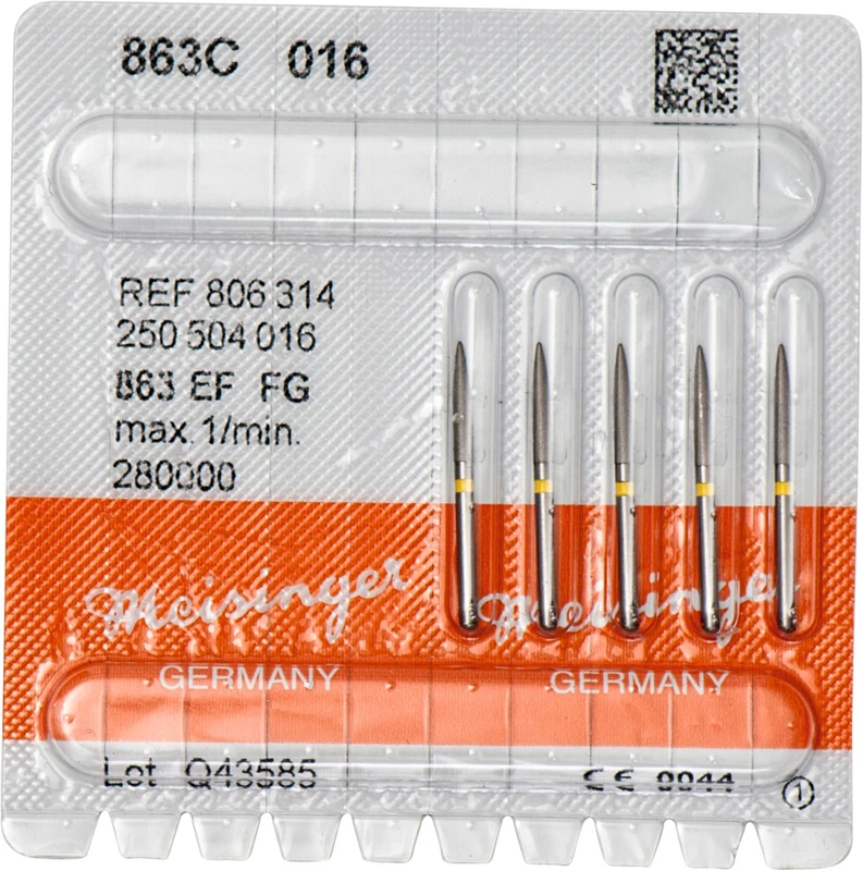 Diamanten 863  Packung  5 Stück gelb extra fein, FG, Figur 250 Flamme, 10 mm, ISO 016