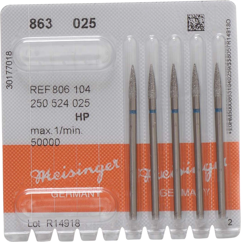 Diamanten 863  Packung  5 Stück blau mittel, HP, Figur 250 Flamme, 10 mm, ISO 025