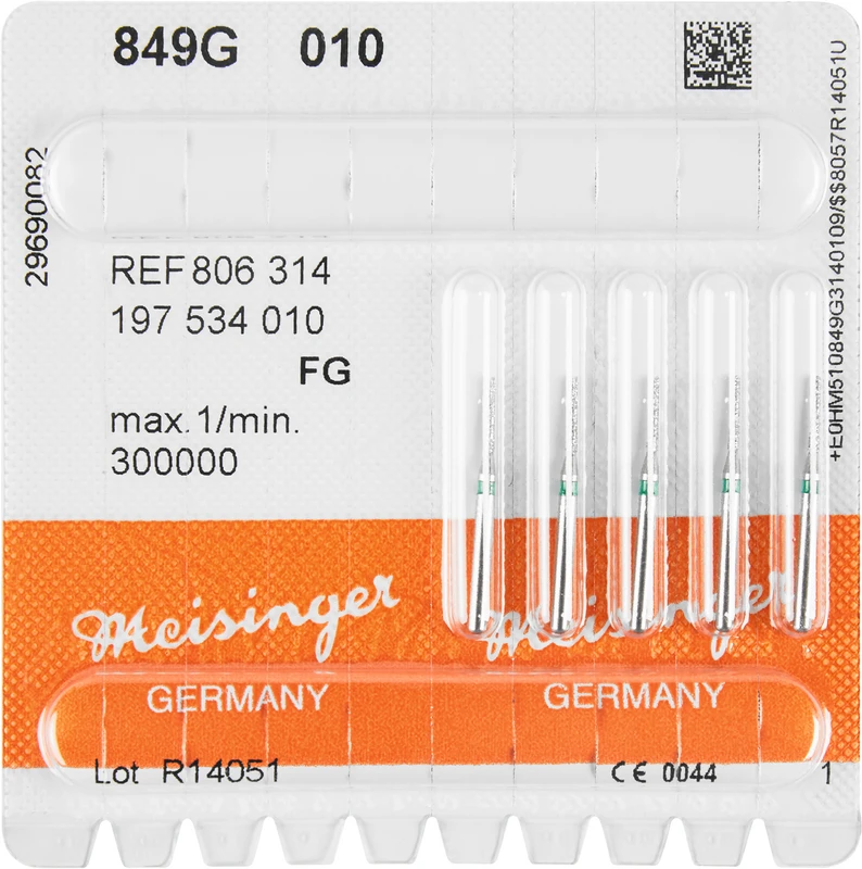 Diamanten 849  Packung  5 Stück grün grob, FG, Figur 197 Konus rund, 6 mm, ISO 010