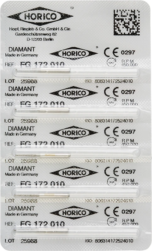 Diamantschleifer 172  Packung  5 Stück FG, Figur 172, 8 mm, ISO 010