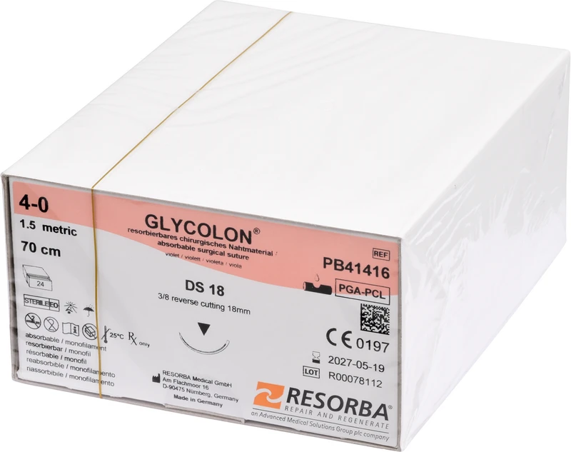 Glycolon® Oral  Packung  24 Stück violett, 70 cm, DS18, 3\8 Kreis, außen schneidend, Premium-Schliff, 18 mm, USP 4\0